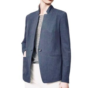 LOFT Chambray Stretch Single Button Notched Collar Linen Blend Blazer Size 10